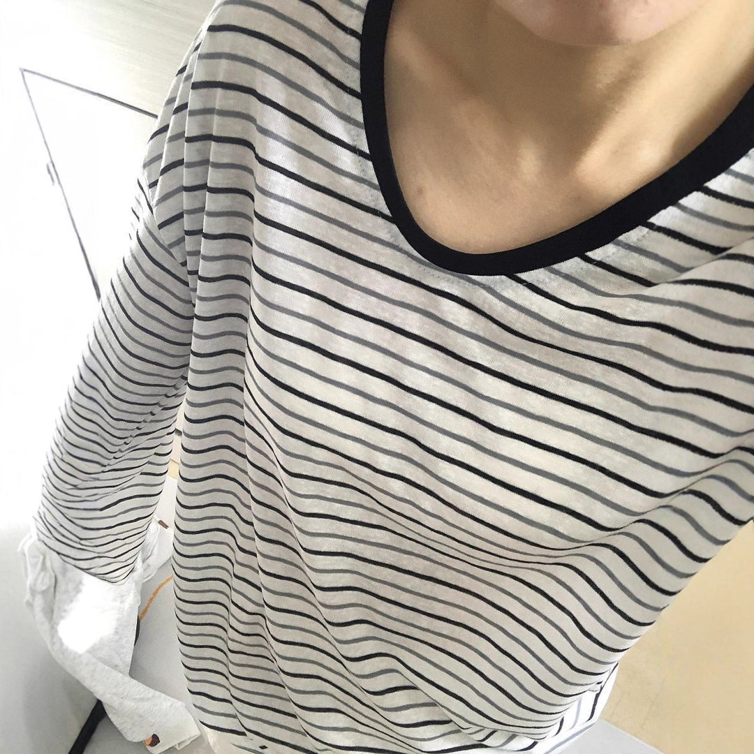Damen gestreiftes Oversized Longsleeve-Shirt mit weiten Ärmeln Drune