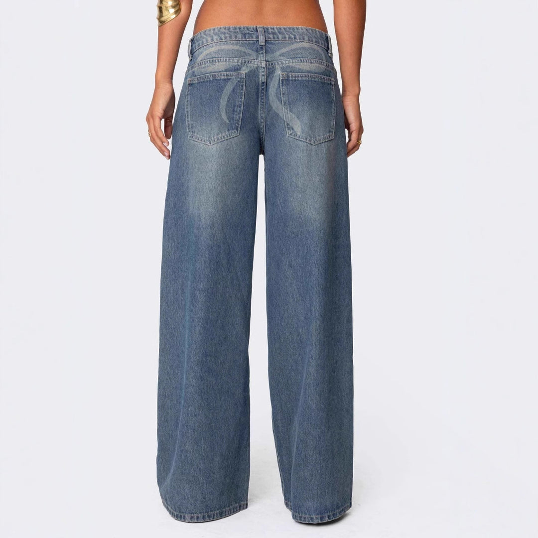Damen lässige Schlagjeans mit weitem Bein Drune