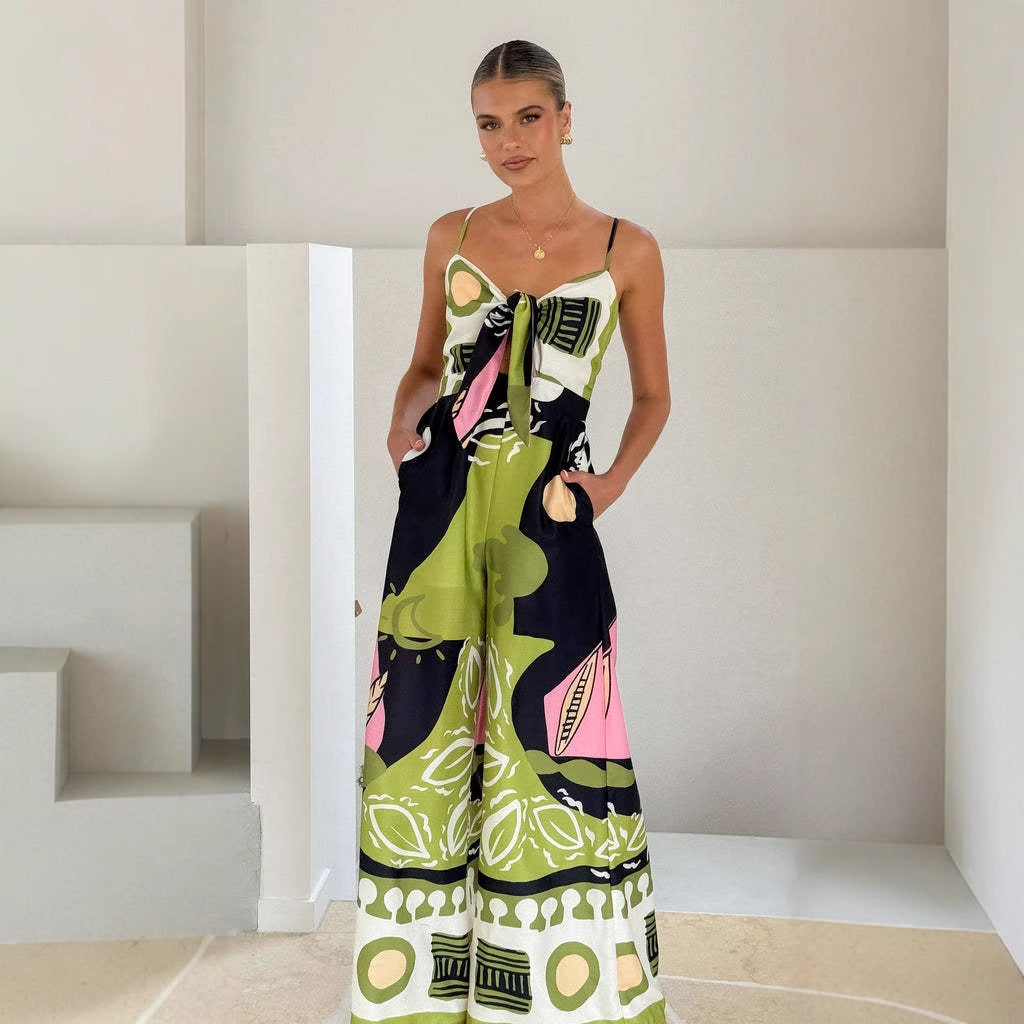 Damen Schicke Jumpsuit im modernen Design mit verstellbaren Trägern und kreativem Muster Drune