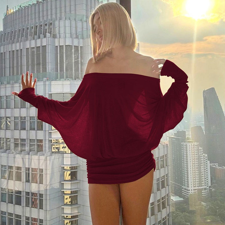 Damen Oversized Strickoberteil mit weitem Ausschnitt und langen Ärmeln Drune