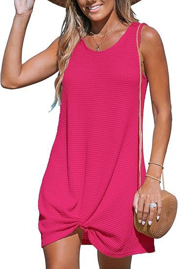 Damen lässiges Sommerkleid aus strukturierter Baumwolle mit verspieltem Knoten Drune
