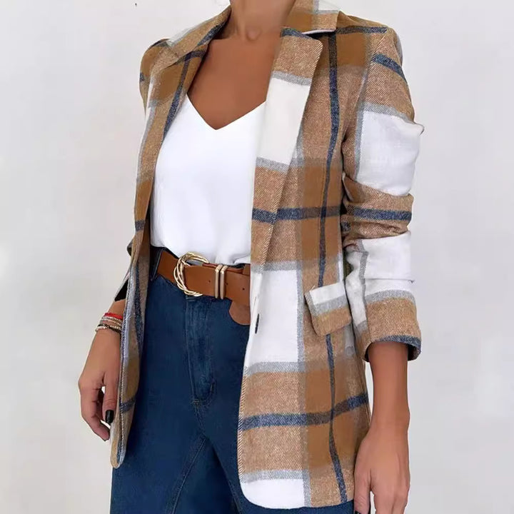 Damen Karierter Blazer mit elegantem Schnitt und lässigen Details Drune