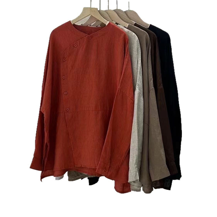 Damen Relaxed Fit Leinen Button-Up Top Drune