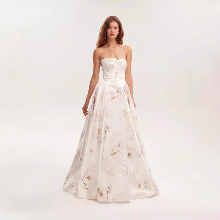 Damen Elegantes Blütenmuster-Maxikleid mit schulterfreiem Design Drune