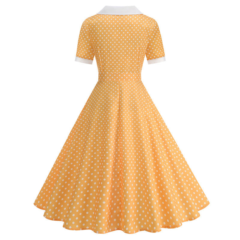 Damen Vintage Polka-Dot Kleid mit Knopfdetails und schwingendem Rock Drune
