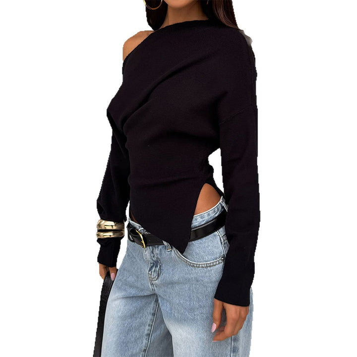 Damen nan schulterfreier Feinstrickpullover mit asymmetrischem Cut-Out, taillierter Passform und weiten Ärmeln Drune