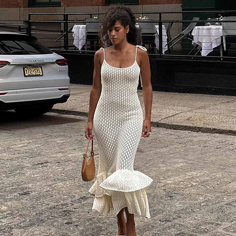 Damen elegantes Sommerkleid mit Schößchen Drune