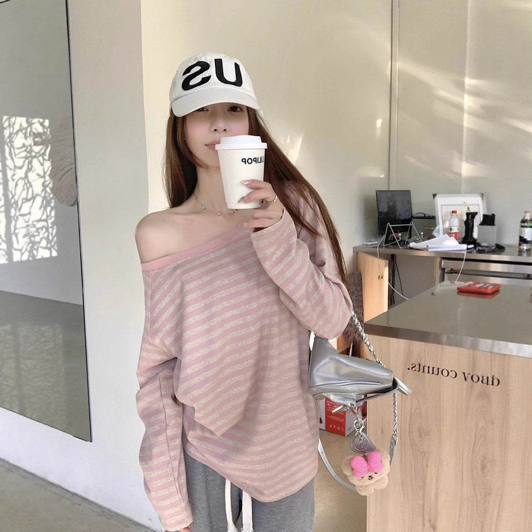 Damen lässiges gestreiftes Langarmshirt Drune