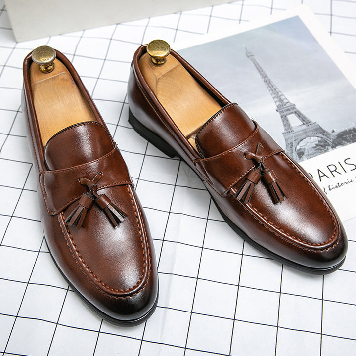 Herren klassische Tassel-Lederloafer mit Mokassinnaht, gepolsterter Komfortinnensohle und rutschfester Gummilaufsohle Drune
