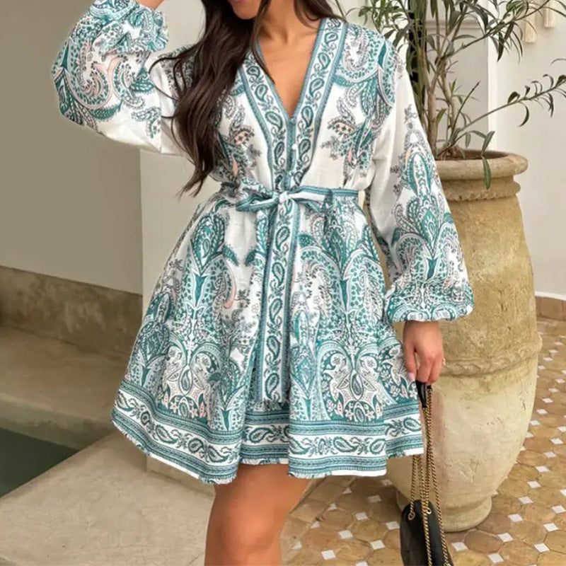 Damen Wickelkleid mit verspieltem Paisleymuster und elastischem Taillengürtel Drune