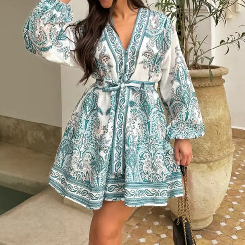 Damen Wickelkleid mit verspieltem Paisleymuster und elastischem Taillengürtel Drune