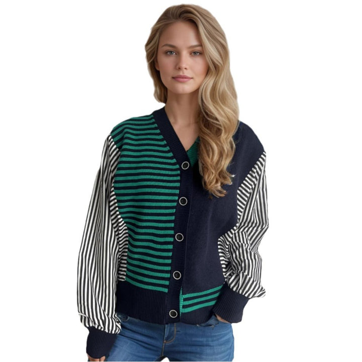 Damen modischer Strickcardigan mit gestreiftem Arm-Design und komfortablem Schnitt Drune