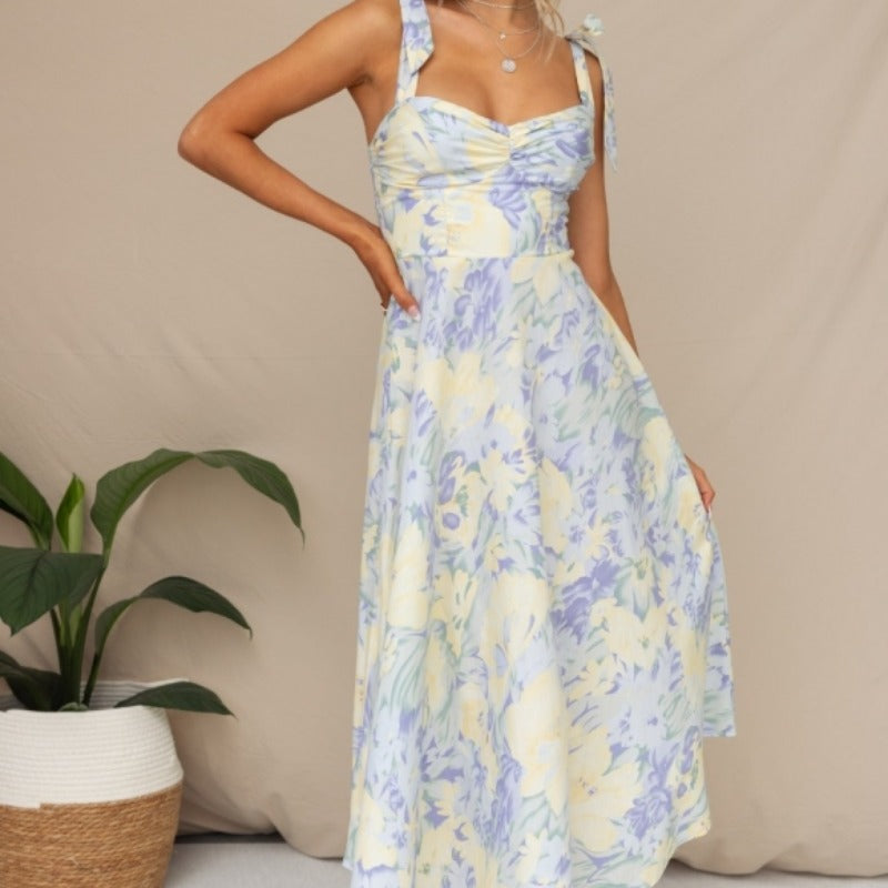 Damen Sommerliches Maxikleid mit verstellbaren Trägern und Raffungen Drune