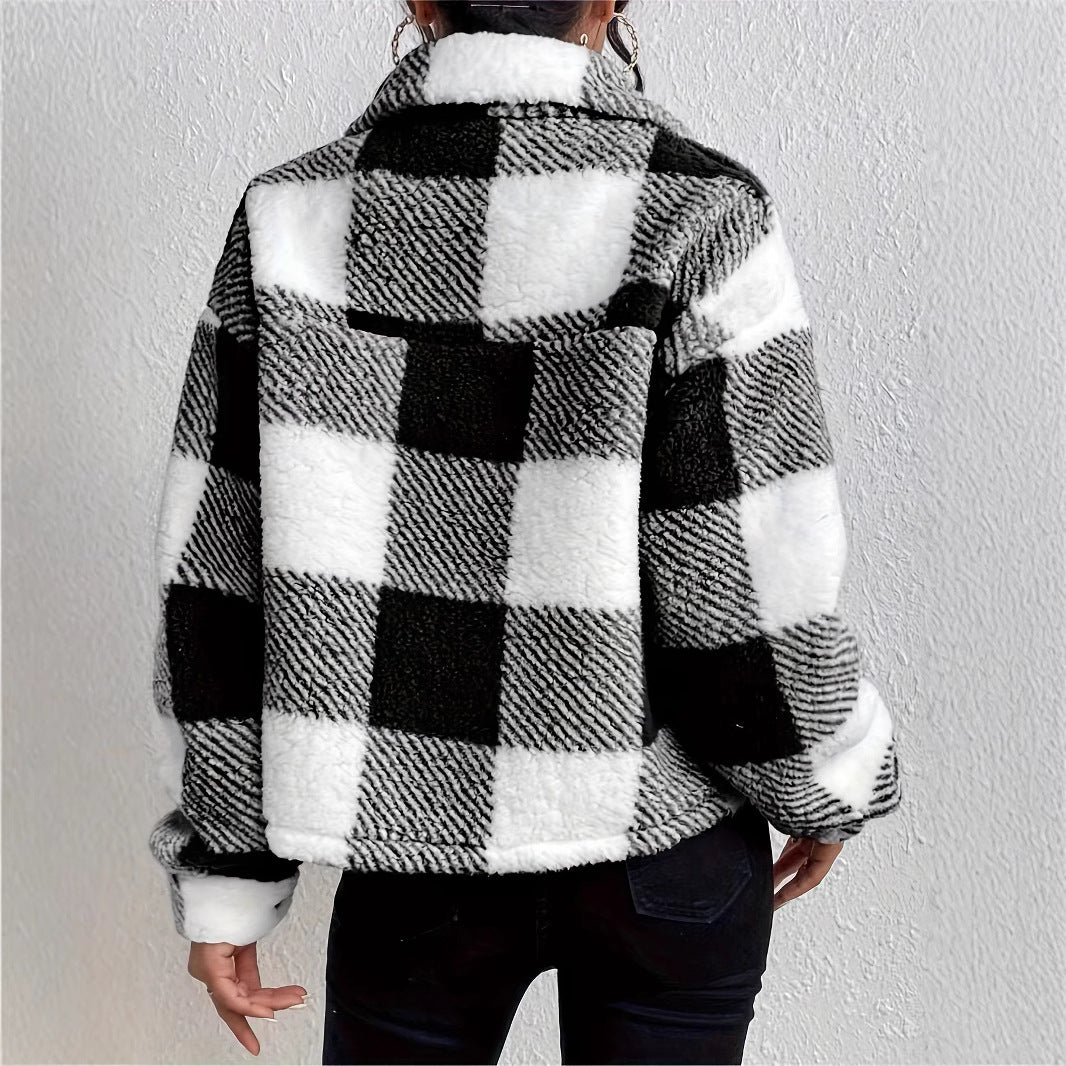 Damen Kuschelige Karojacke mit Umlegekragen Drune