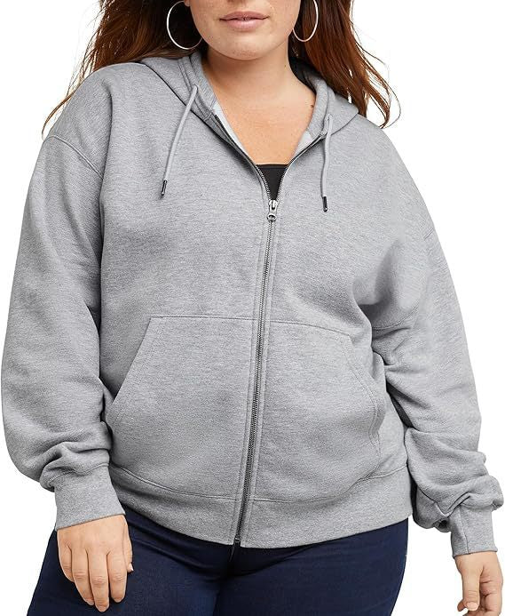 Damen nan Kapuzenjacke mit durchgehendem Reißverschluss, Kängurutasche und entspannter Passform Drune