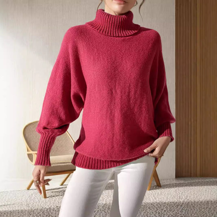 Damen lässiger Rollkragenpullover mit voluminösen Ärmeln und feinem Strickmuster Drune