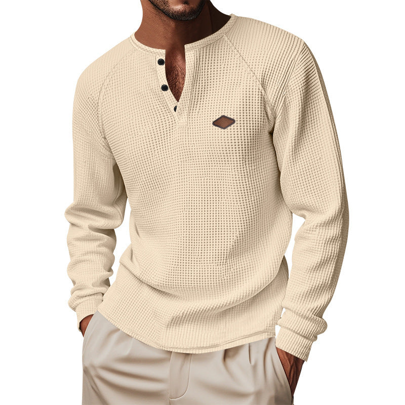 Herren Langarm-Henley-Shirt aus atmungsaktivem Baumwollmix mit strukturiertem Design Drune