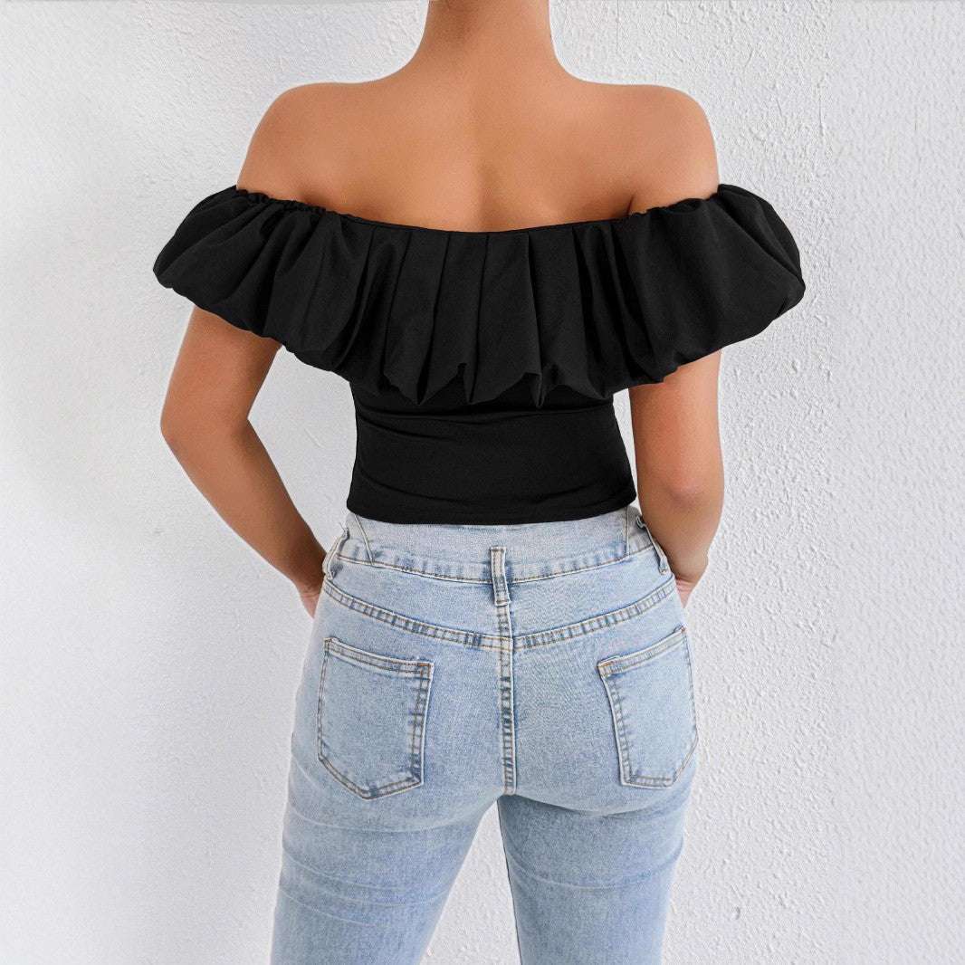 Damen Off-Shoulder Rüschenshirt mit tailliertem Schnitt Drune