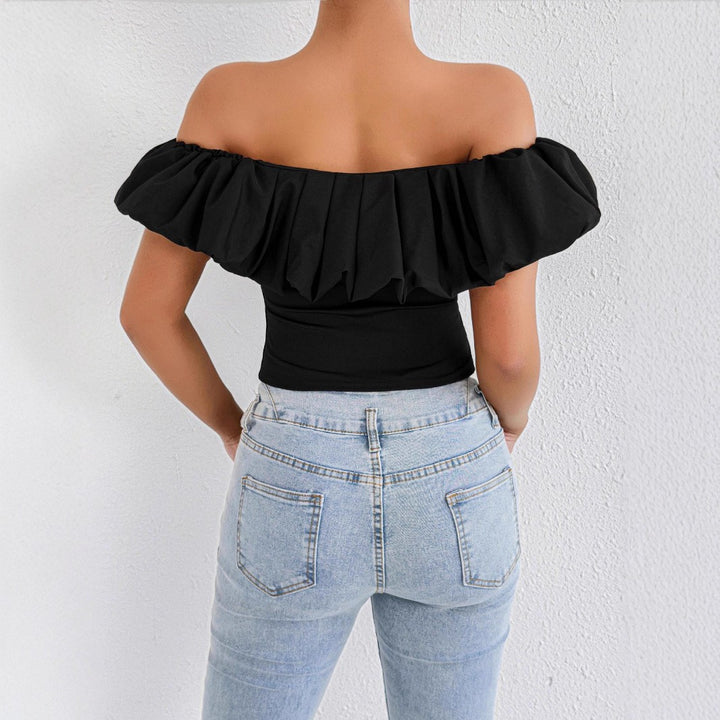 Damen Off-Shoulder Rüschenshirt mit tailliertem Schnitt Drune