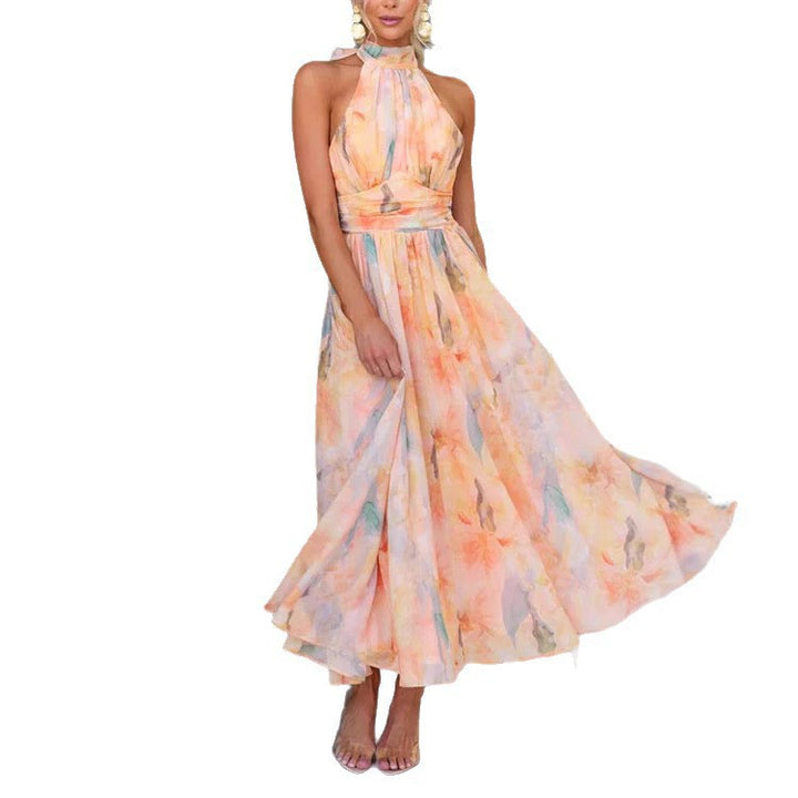Damen Maxikleid mit eleganter Hochkragenverarbeitung und fließendem Schnitt Drune