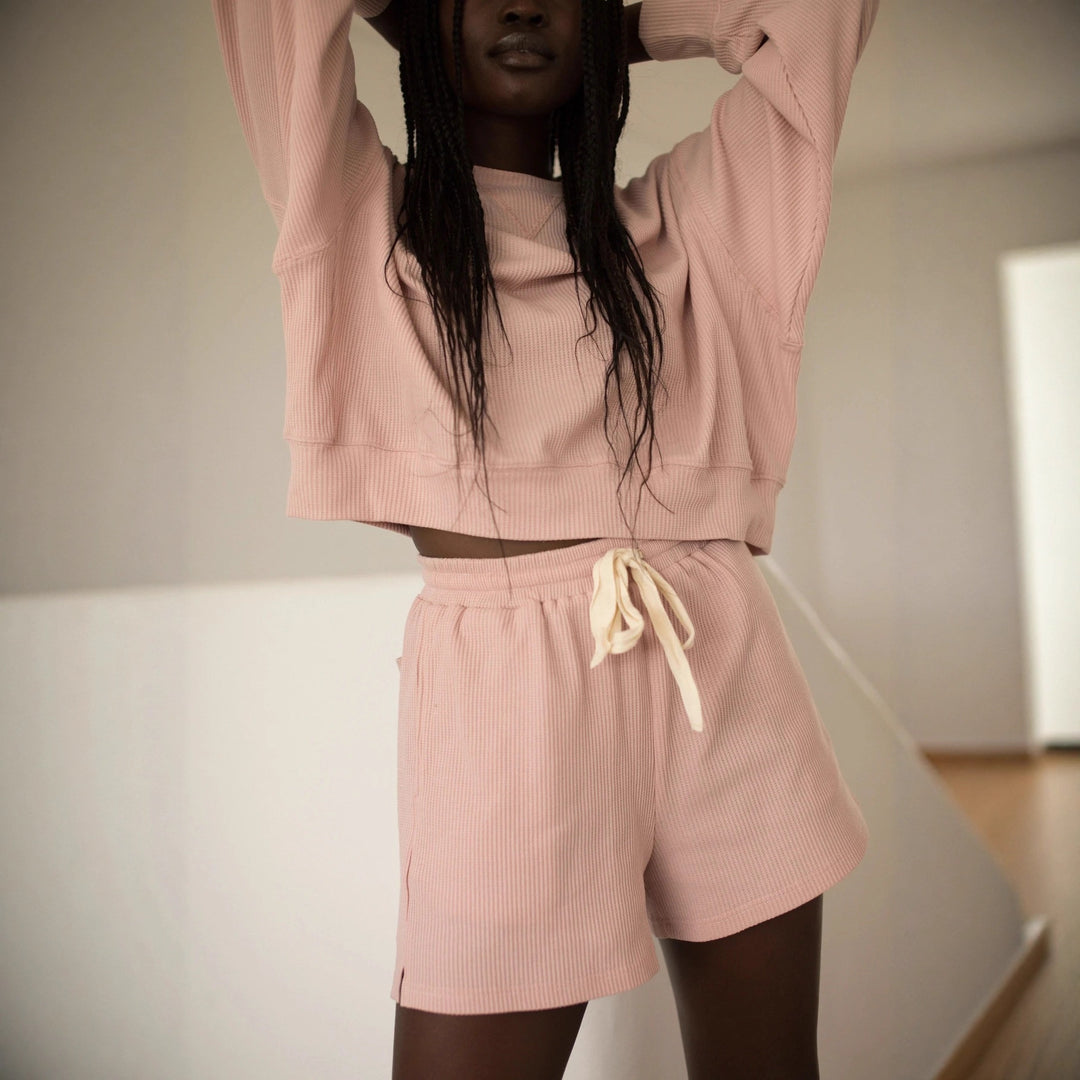 Damen Casual Oversized Sweatshirt und Shorts Set Drune