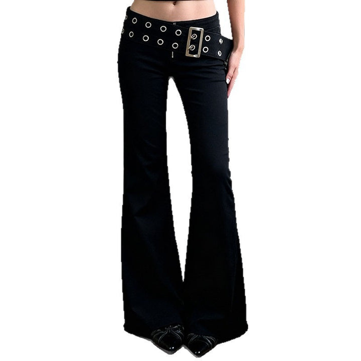 Damen Flared Jeans mit verstellbarem Gürtel und modischem Lochdesign Drune