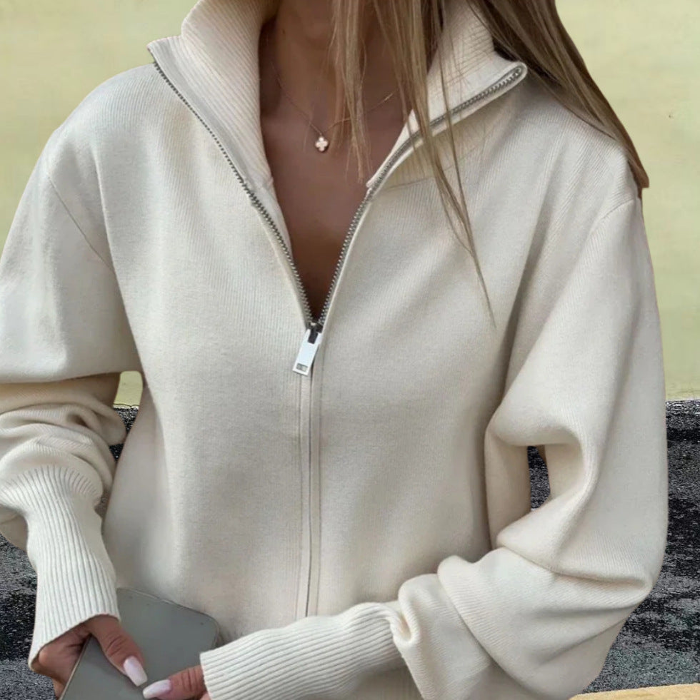 Damen Sportlicher Strickpullover mit hohem Kragen und Reißverschluss Drune