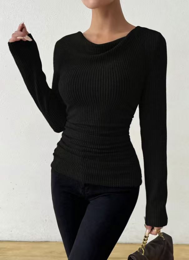 Damen nan eng anliegendes Rippenstrick-Longsleeve mit geraffter Taille Drune