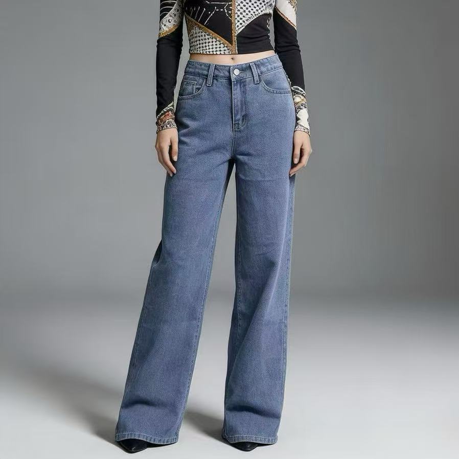 Damen Weite High-Waist Jeans mit klassischem Schnitt und ausgefransten Säumen Drune