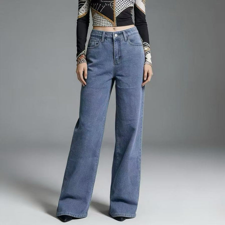 Damen Weite High-Waist Jeans mit klassischem Schnitt und ausgefransten Säumen Drune