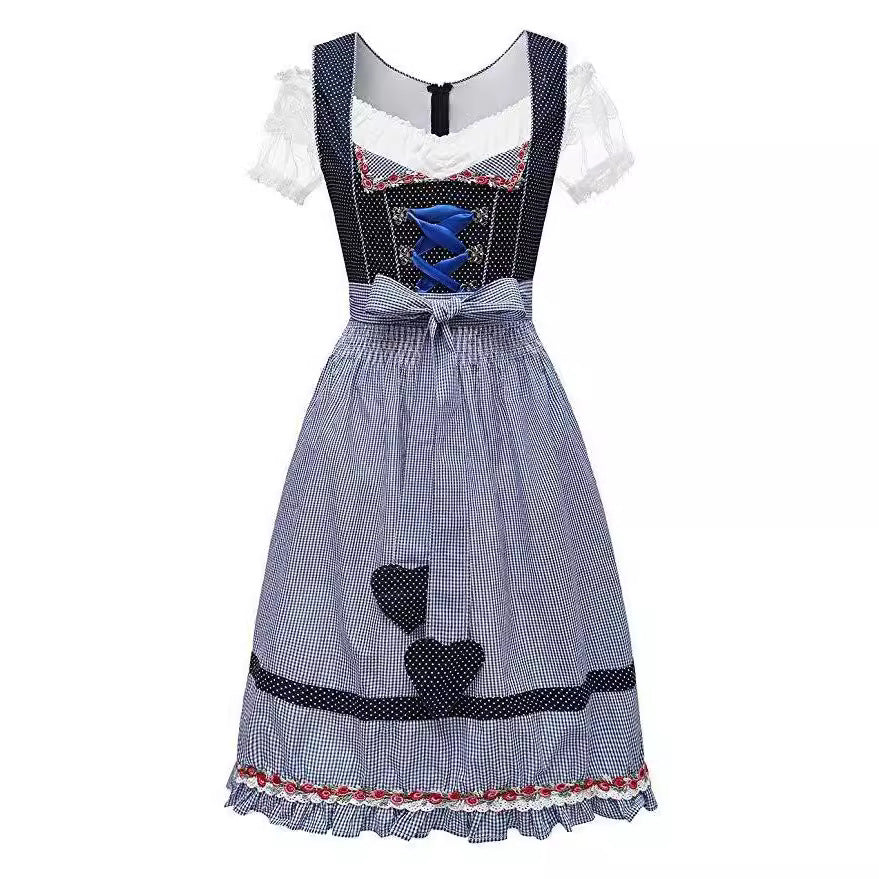 Damen nan alpines Midi-Trachtenkleid mit geschnürtem Mieder, Kurzbluse und dekorativer Herzschürze Drune