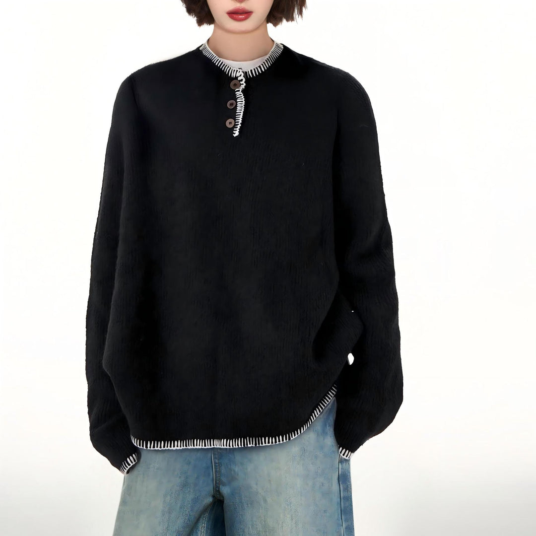 Damen Grobstrickpullover mit dekorativer Knopfleiste und lässigem Schnitt Drune