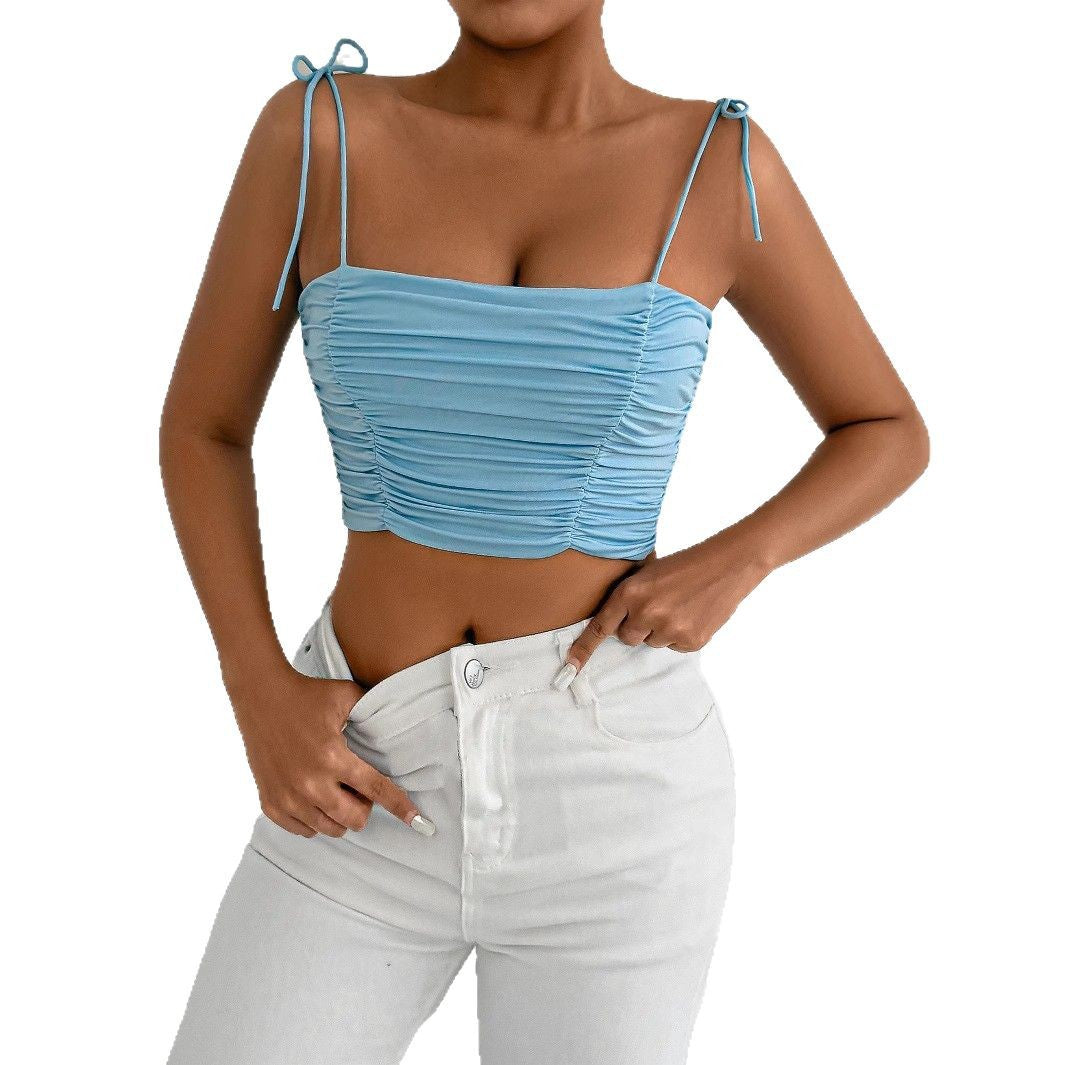 Damen Crop-Top mit Raffungen und verstellbaren Trägern Drune