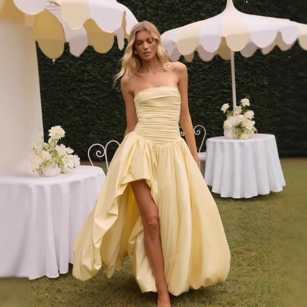 Damen Strapless Ballkleid mit hohem Schlitz und fließendem Rock Drune