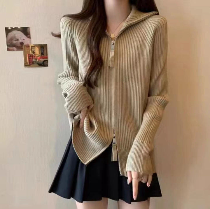 Damen Strickjacke mit hohem Stehkragen und Reißverschluss Drune