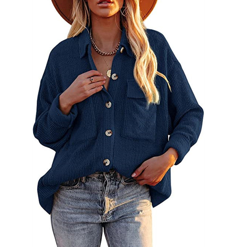 Damen lässige Overshirtjacke mit Struktur und praktischen Taschen Drune