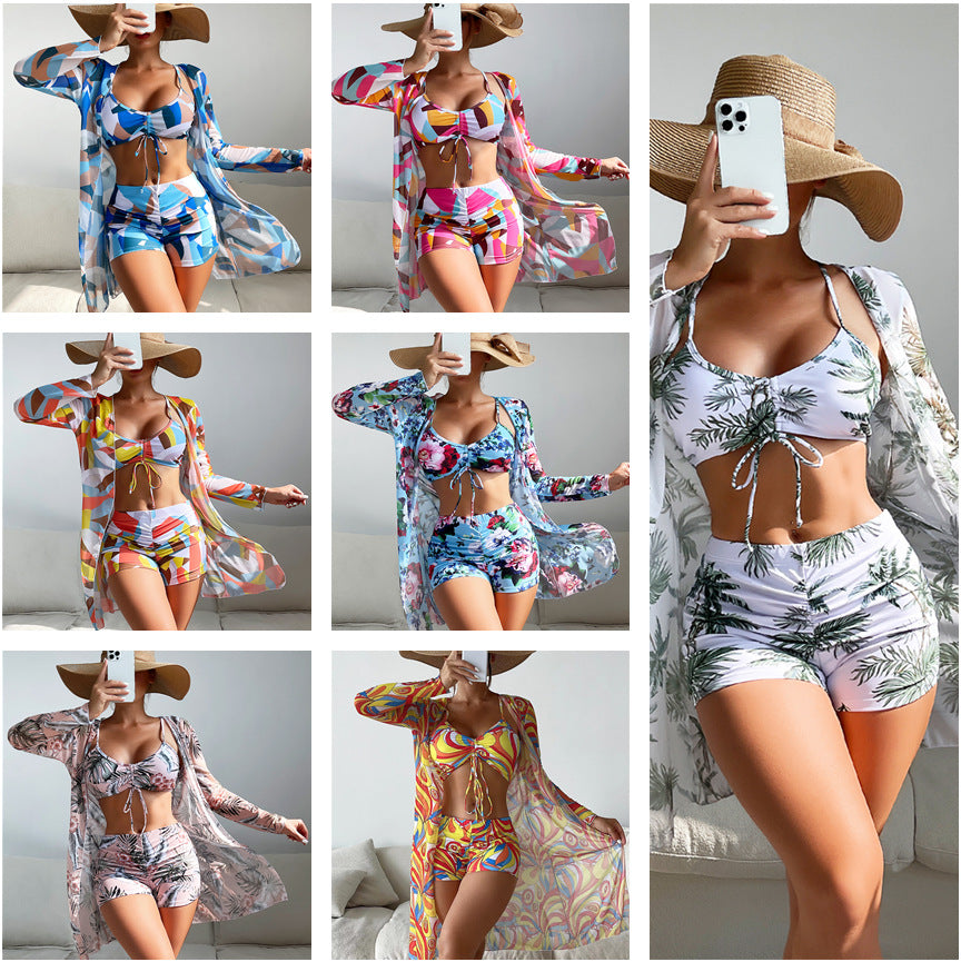 Damen Bikiniset mit floralem Oberteil und luftiger Wickeljacke Drune