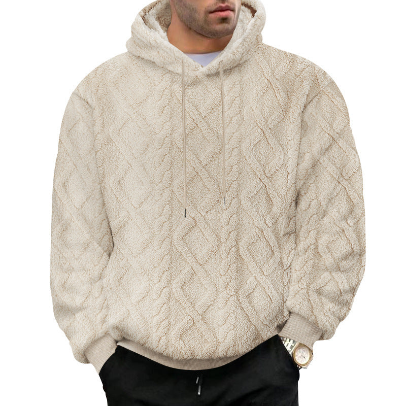 Herren nan kuscheliger Sherpa-Kapuzenpullover mit diamantgeprägter Struktur, Kordelzug und elastischen Rippbündchen Drune
