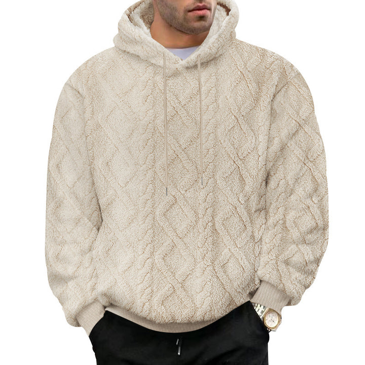 Herren nan kuscheliger Sherpa-Kapuzenpullover mit diamantgeprägter Struktur, Kordelzug und elastischen Rippbündchen Drune