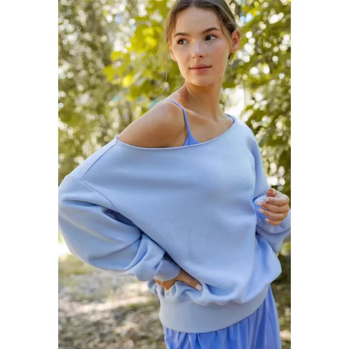 Damen Relaxed Oversized Sweatshirt mit asymmetrischem Ausschnitt und tiefem Kragen Drune