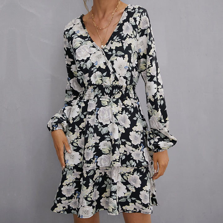 Damen Wickelkleid mit floralen Mustern und elastischer Taille Drune