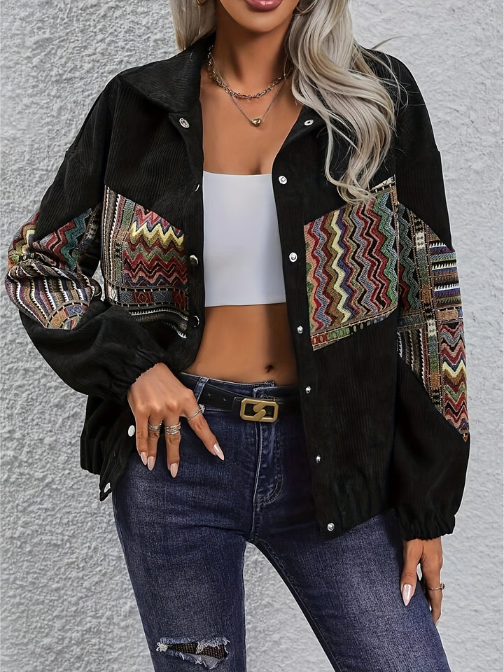Damen Cordjacke mit buntem ethnischen Muster Drune
