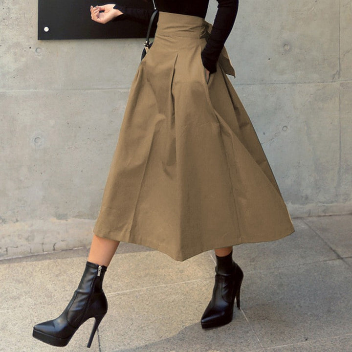 Damen A-Linien Rock mit hoher Taille und Falten Drune