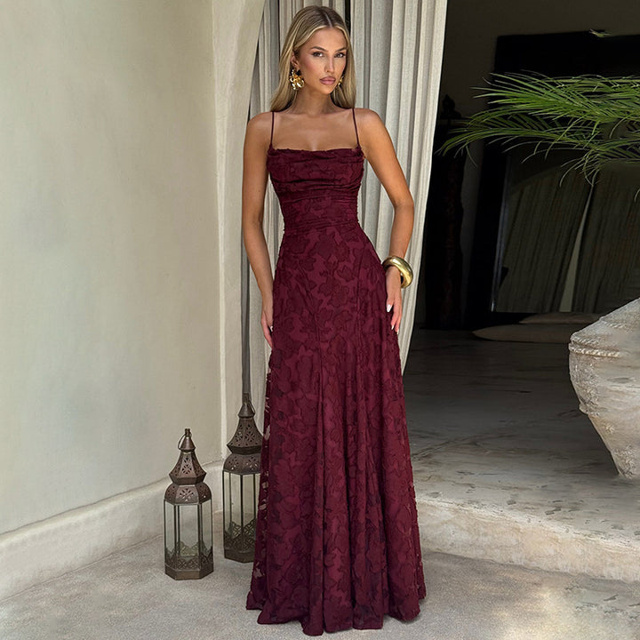 Damen Elegantes Abendkleid mit feinen Blumenmustern und raffinierten Details Drune