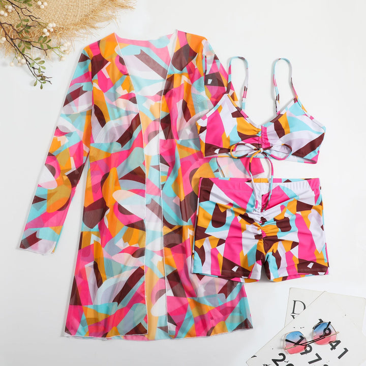 Damen Strandset mit floralem Kimono und Crop-Top Drune