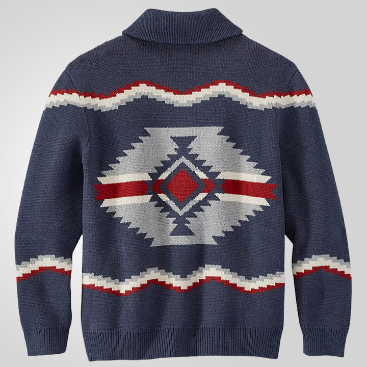 Herren Strickjacke im modernen Ethno-Design mit praktischen Knöpfen Drune