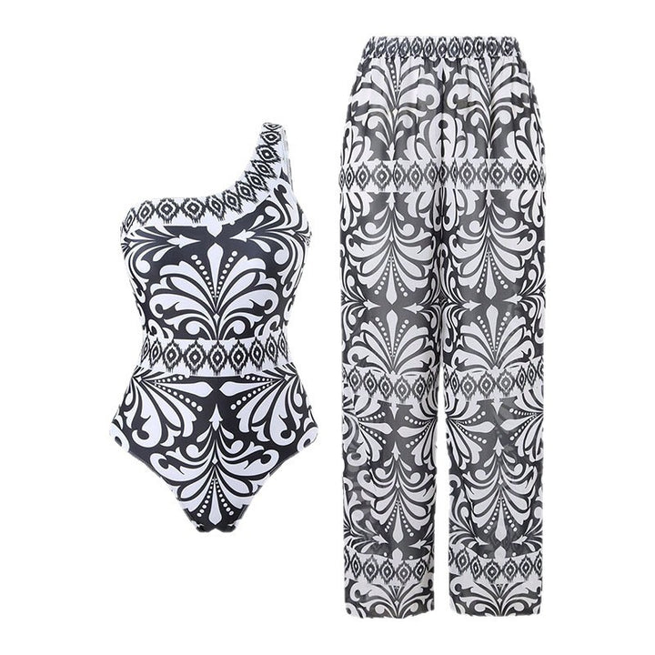 Damen einteiliger Badeanzug mit farbenfrohem Druck und passender Palazzo-Hose Drune