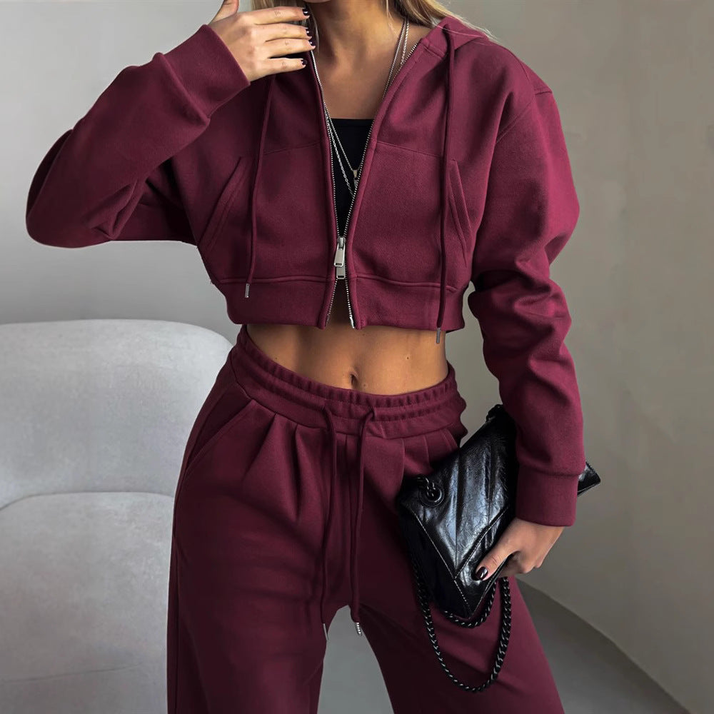 Damen sportliches Cropped Sweat-Set mit elastischem Bund und lässigem Schnitt Drune