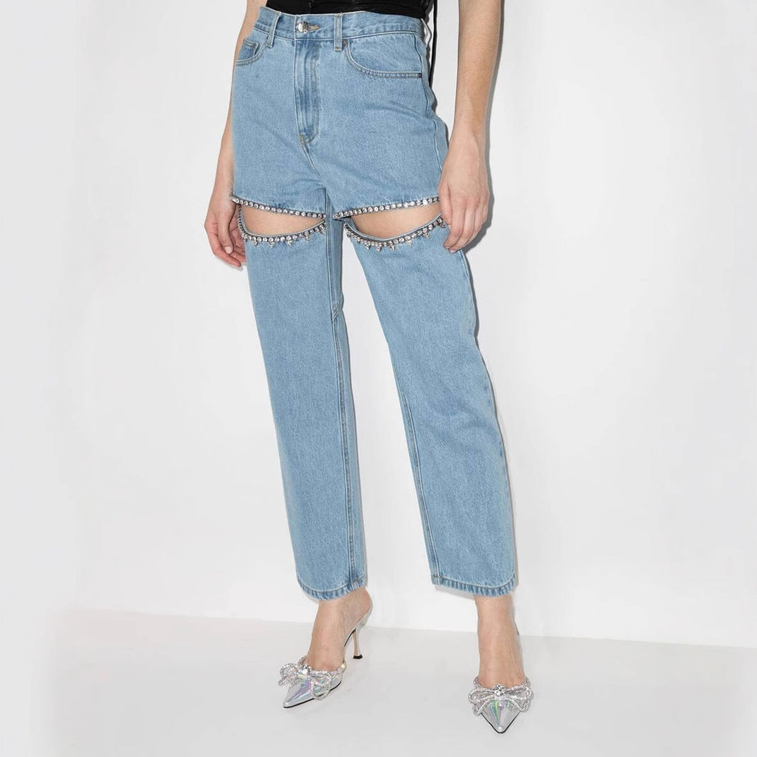 Damen Jeans mit Cut-Outs und funkelnden Details Drune
