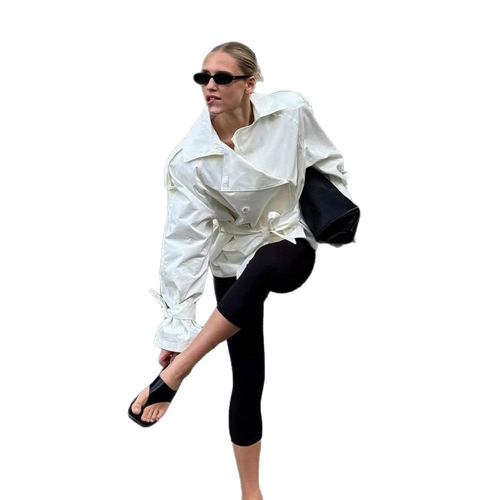 Damen modische Kurzjacke mit Taillengürtel und elegantem Schnitt Drune